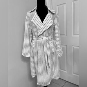Rachel Zoe Linen Trench Coat, szS, striped, belted